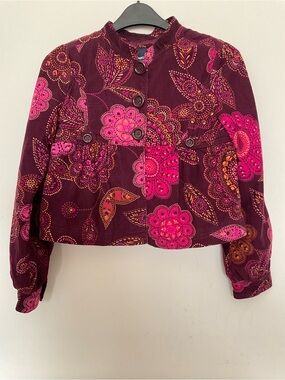 GAPKids Girl ' Burgundy Floral Corduroy Jacket - Bright Pink Accents Size L